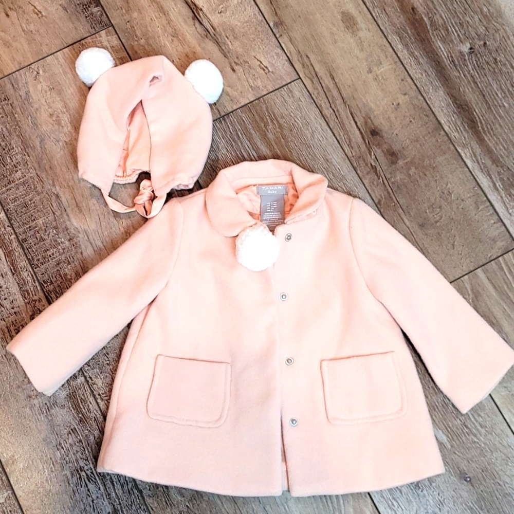 Tahari powder pink baby coat with a hat
